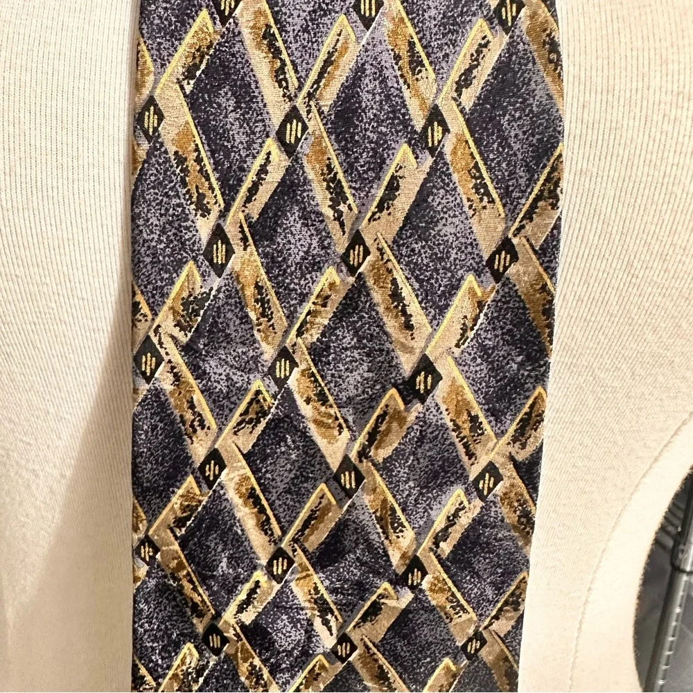 Fierte S.r.l Men's Vintage Tie Grey Multicolor Geometric Silk Handmade Necktie - Picture 2 of 9